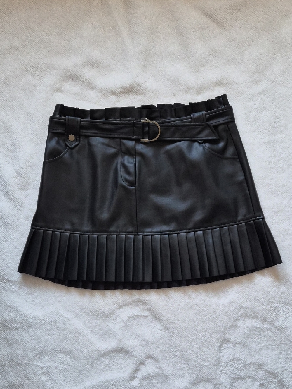 Zara Black Faux Leather Pleated Mini Skirt | Size XL